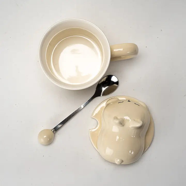 Rabbit Mug with Lid and Glass Straw