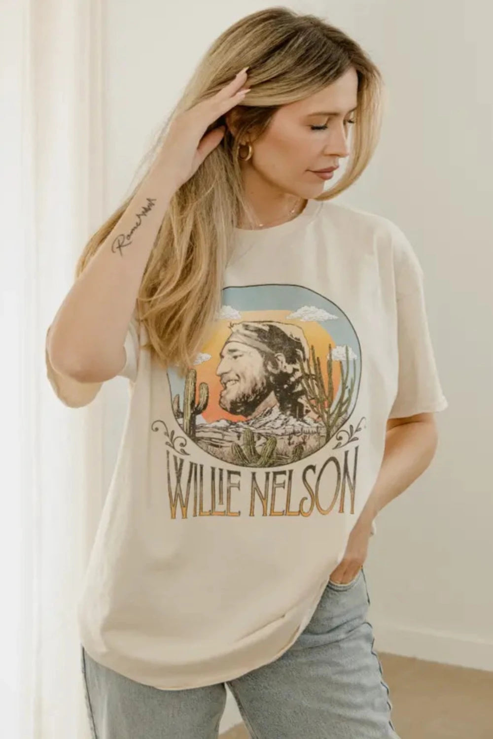 Willie Nelson In The Sky | Off White Thrifted Tee