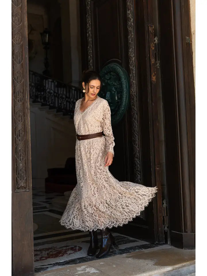 Maël Lace Skirt with Godets - Taupe