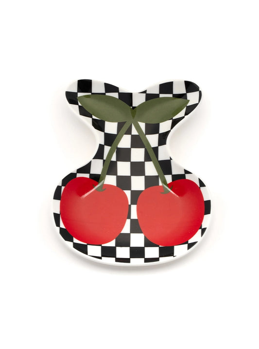 Checkered & Cherries Ceramic Trinket & Jewelry Tray
