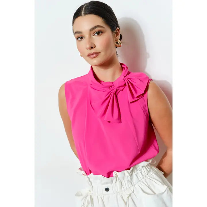 High Neck Bow Blouse Top