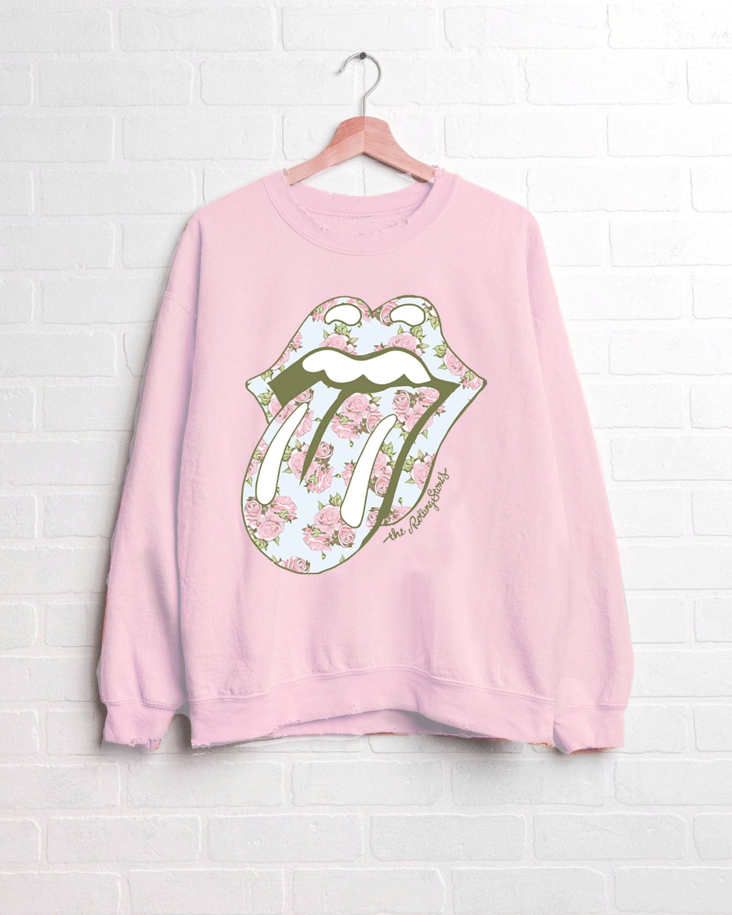 Rolling Stones Floral Lick Pink Thrifted Graphic Sweatshirt