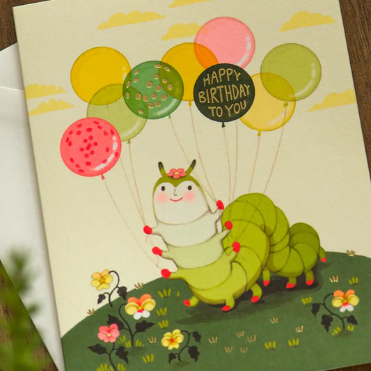 Caterpillar Balloons Birthday Greeting Card