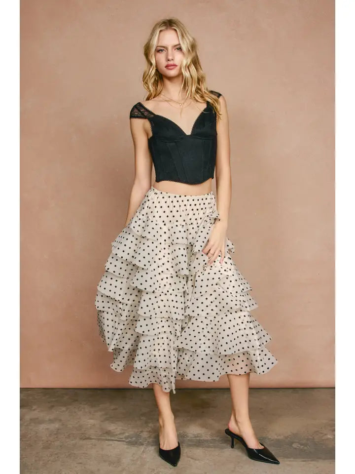 Sugar Dot Ruffle Tiered Midi Skirt