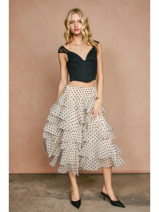 Sugar Dot Ruffle Tiered Midi Skirt
