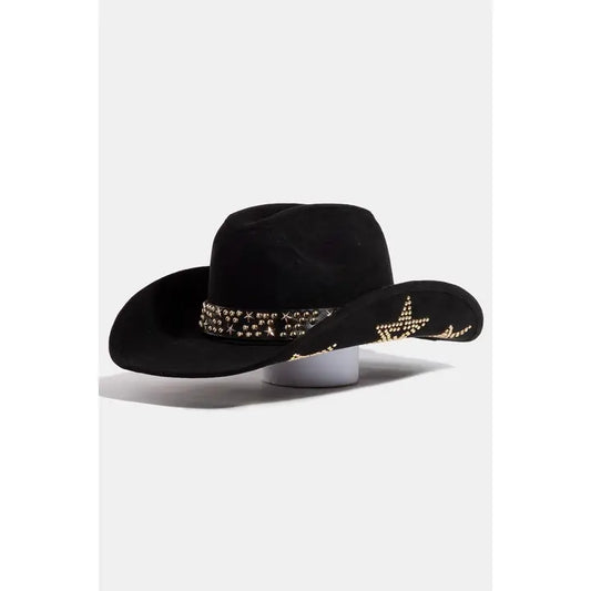 Embroidered Star Studded Western Cowboy Hat Black