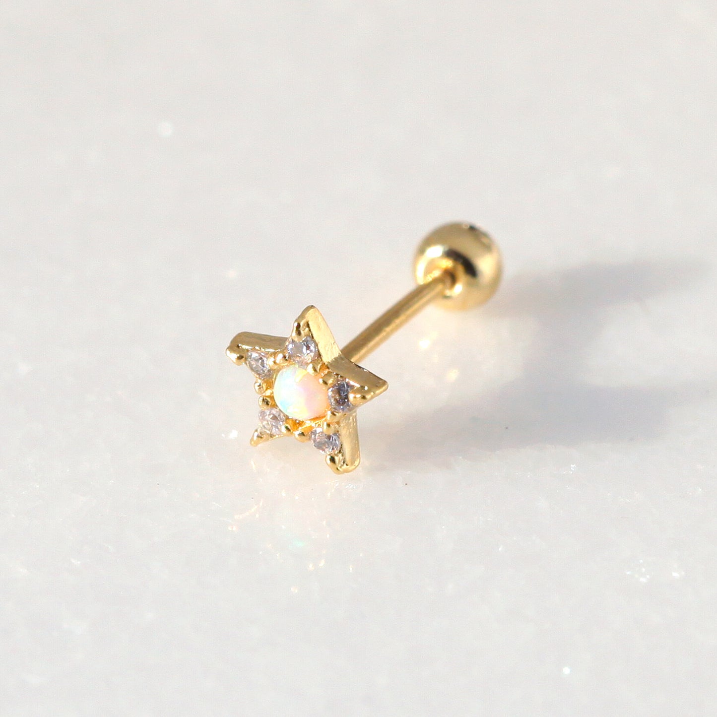 Tiny Crystal & Opal Star Screw Back Earring