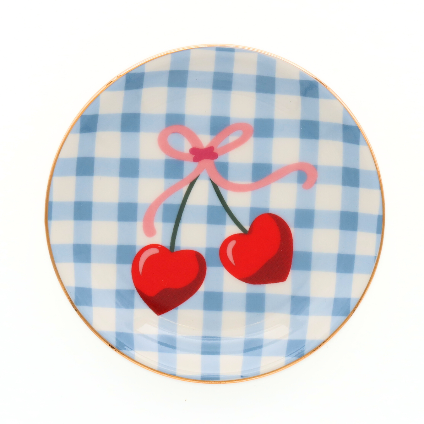Gingham Cherry - Round Trinket Tray 