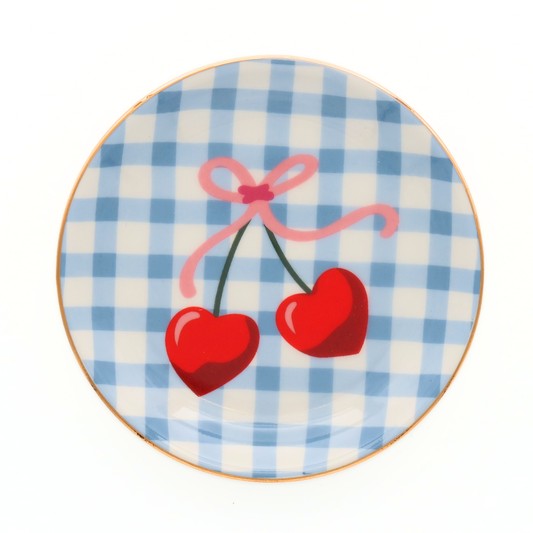 Gingham Cherry - Round Trinket Tray 