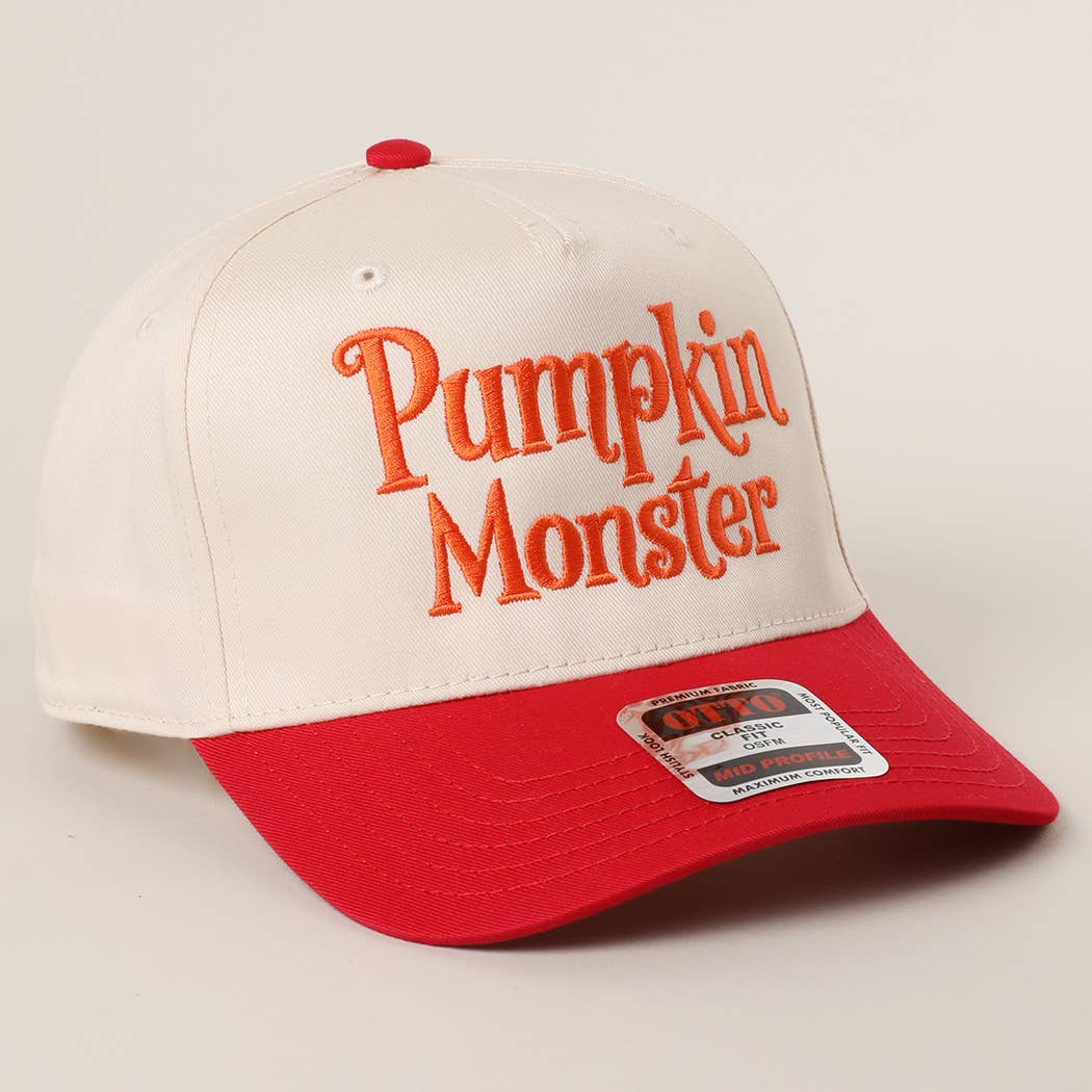 Pumpkin Monster Typography Embroidery Trucker Hat