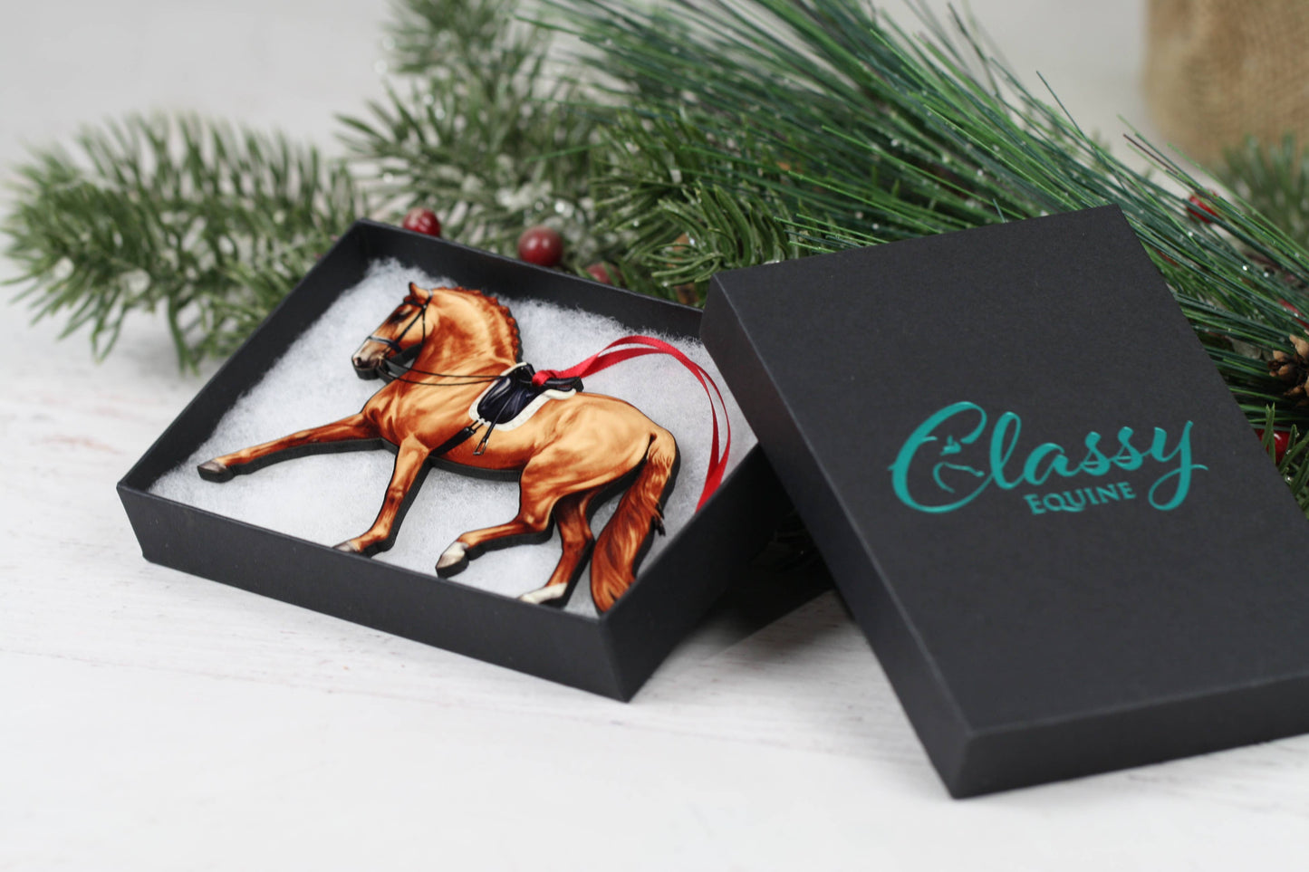 Dressage Horse Ornament - Chestnut Extended Trot Dressage