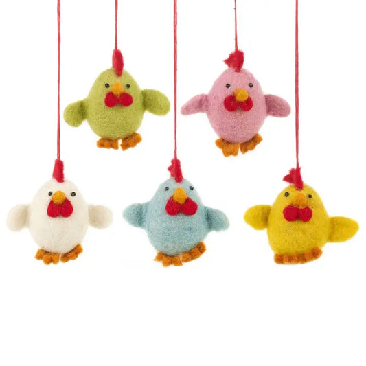 Handmade Felt Chattering Chicks Assorted Hanging Decorations