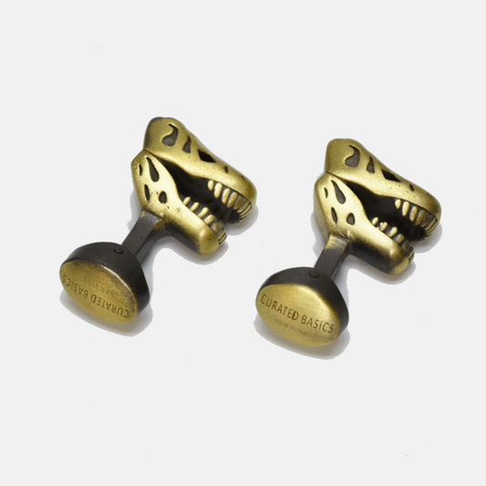 T-Rex Brass Skull Cufflinks