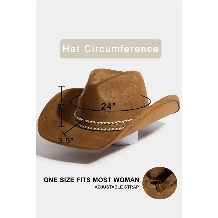 Western Braided Strap Suede Western Cowboy Hat