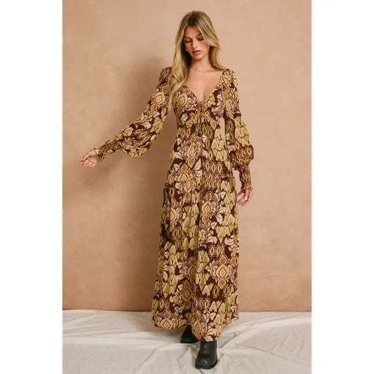 Stone Ember Keyhole Long Sleeve Maxi Dress