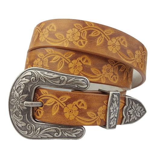 Western Style Hand-Painted Floral Tooled Belt