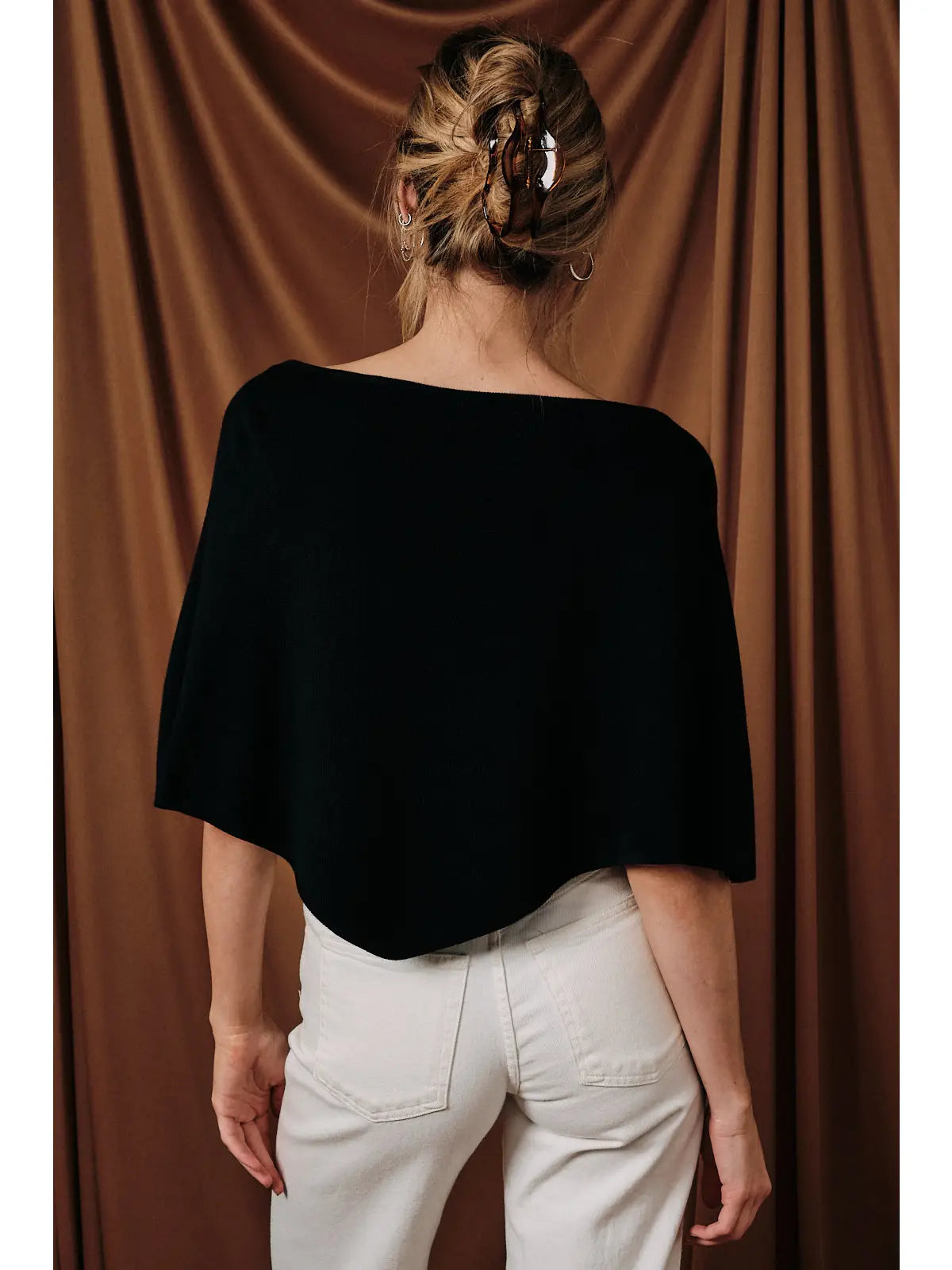 Slouchy Neck Line Poncho Knit Top