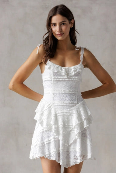 White Ruffle Mini Dress