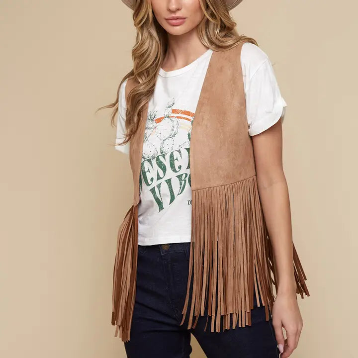 Western Fringe Open Front Vest