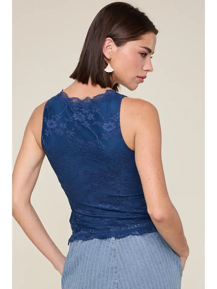 Floral Embossed Lace V-Neck Tank