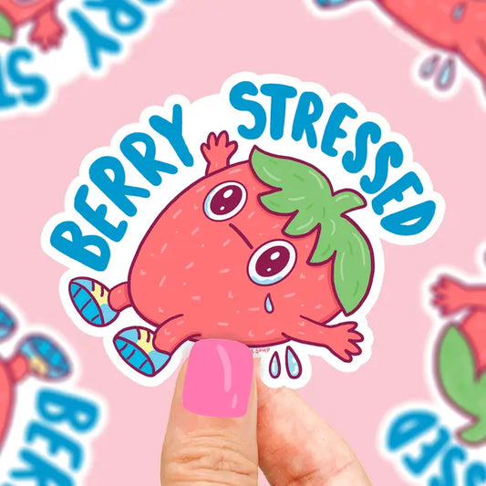 Berry Stressed Anxiety Panic Funny Strawberry Vinyl Sticker
