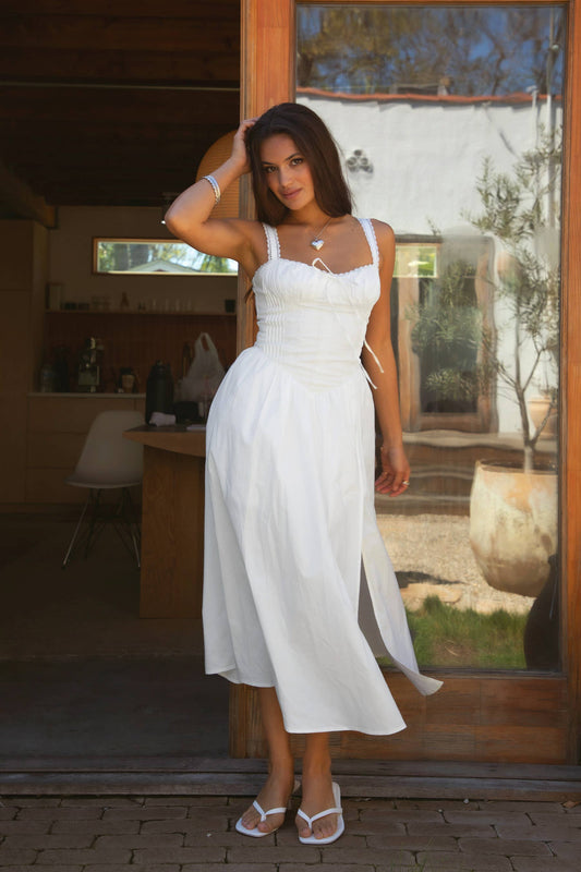 LORETTA Stretch Poplin Sleeveless Drop Waist Maxi Dress