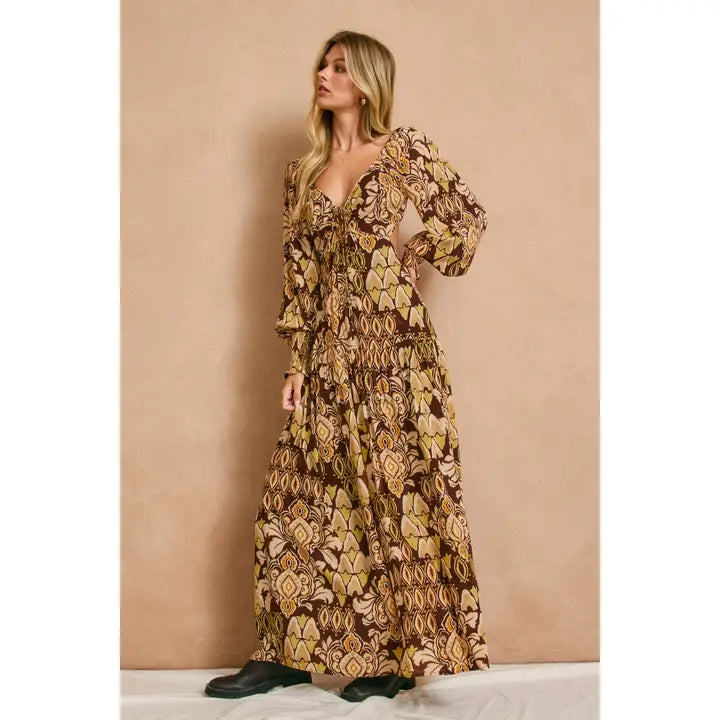 Stone Ember Keyhole Long Sleeve Maxi Dress