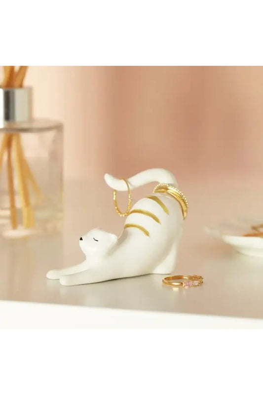 Ceramic Stretching Cat Ring Holder