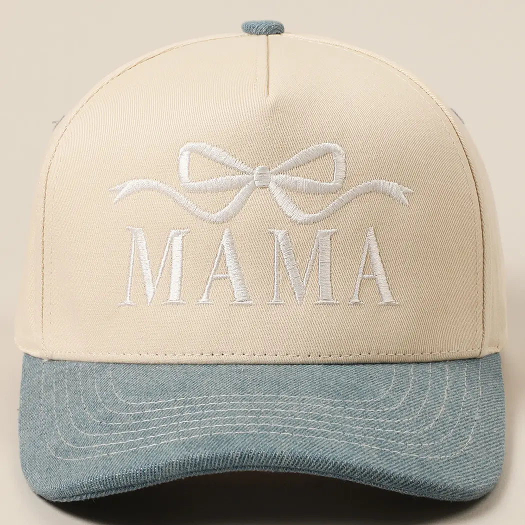 Mama Ribbon Embroidered Two-Tone Trucker Hat