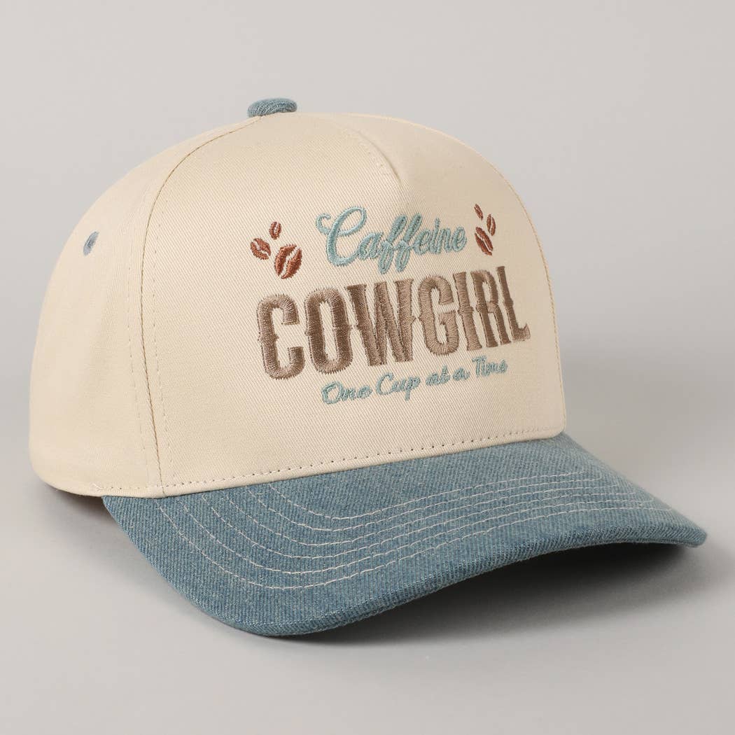 Caffeine Cowgirl One Cup At A Time Lettering Embroidery Cap