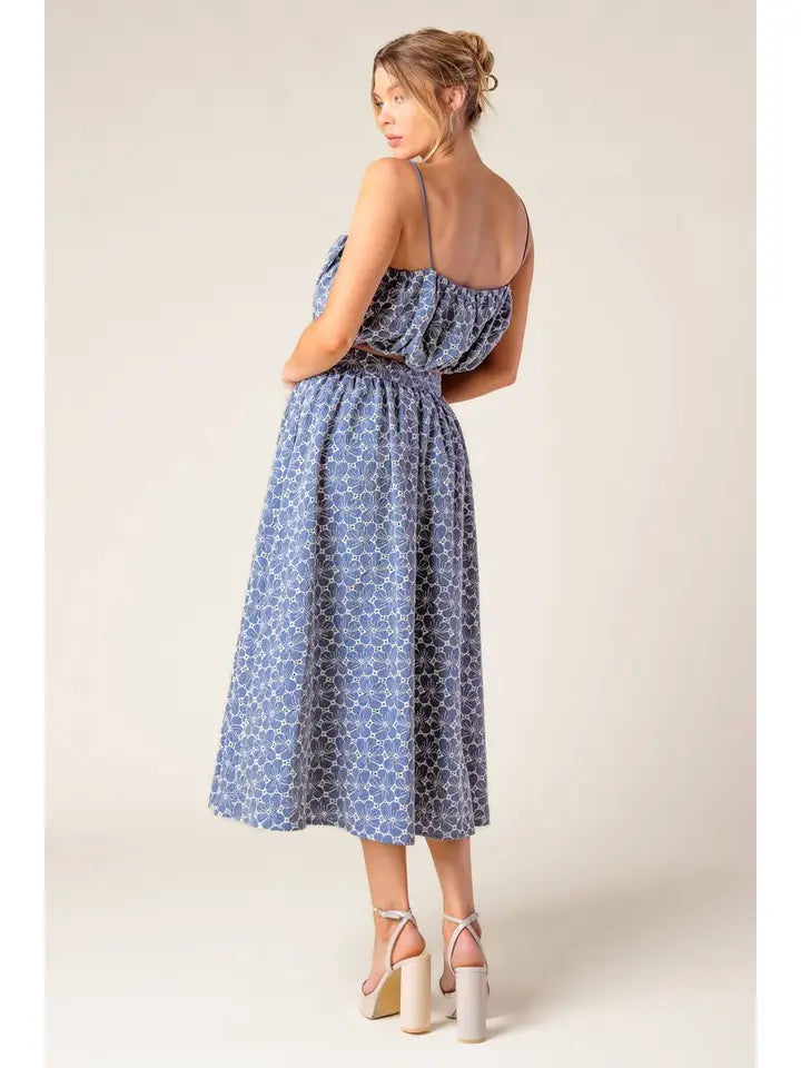 A Woven Eyelet Top and Skirt Set