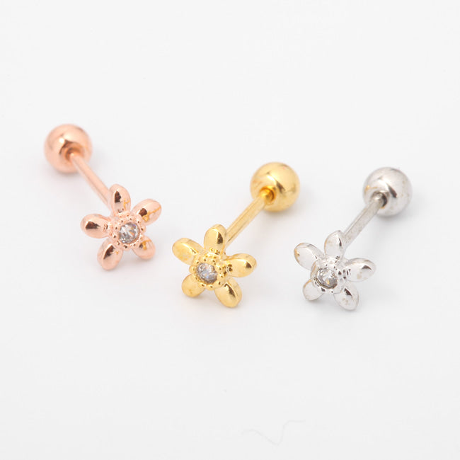 Tiny Crystal Flower Screw Back Earring