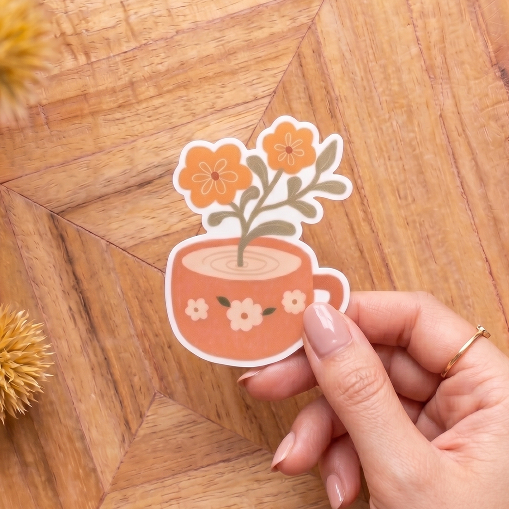 Floral Tea Time | Premium Matte Waterproof Vinyl Sticker