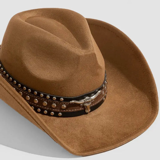 Layered Western Bull Head Strap Cowboy Hat | Brown