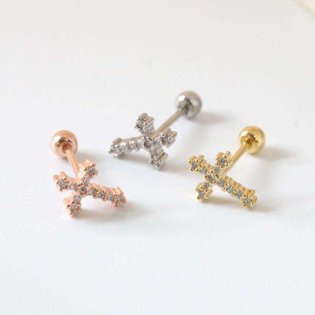 Tiny Ornate Cross Screw Back Earring