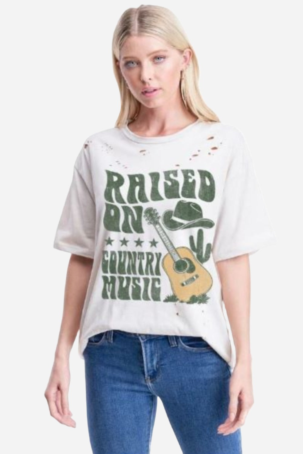 Raised on Country Music Distressed Oversized Tee