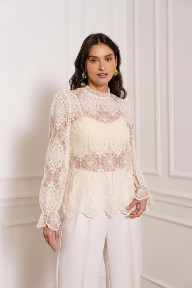 High-Neck Lace Blouse