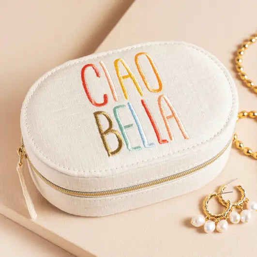 Ciao Bella Embroidered Oval Travel Jewellery Case