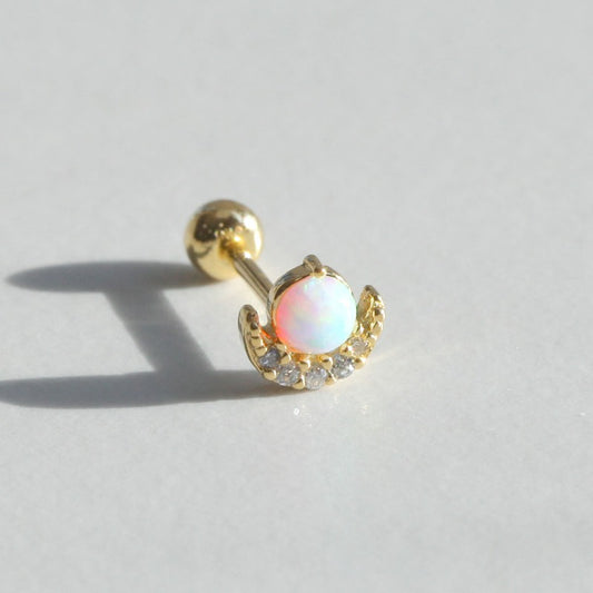 Tiny Opal Moon Screw Back Earring