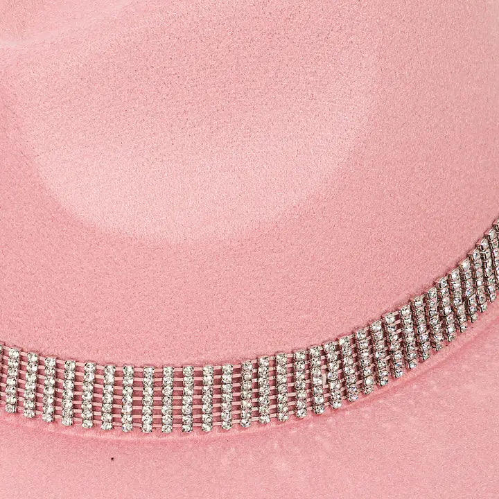Pave Rhinestone Chain Fedora Hat