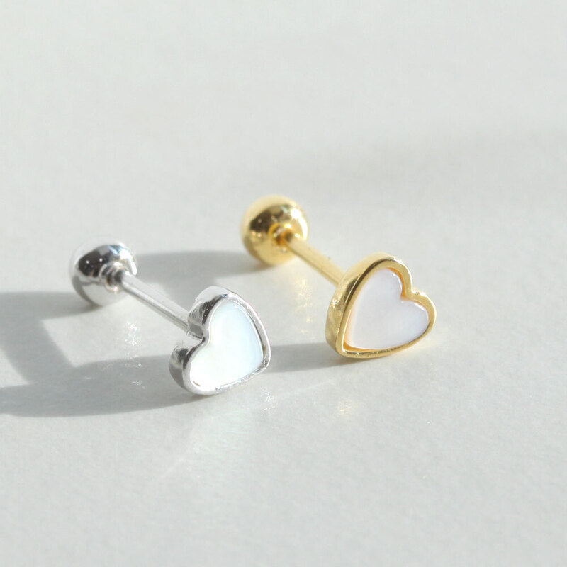 Tiny Mother of Pearl Heart Screw Back Earring