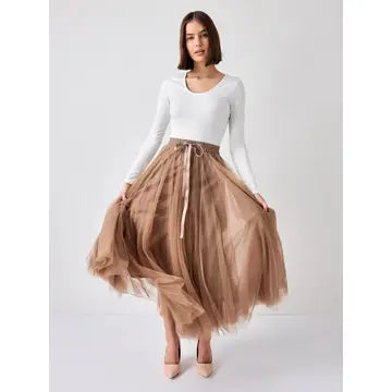 Aria Long Tulle Skirt - Old Rose