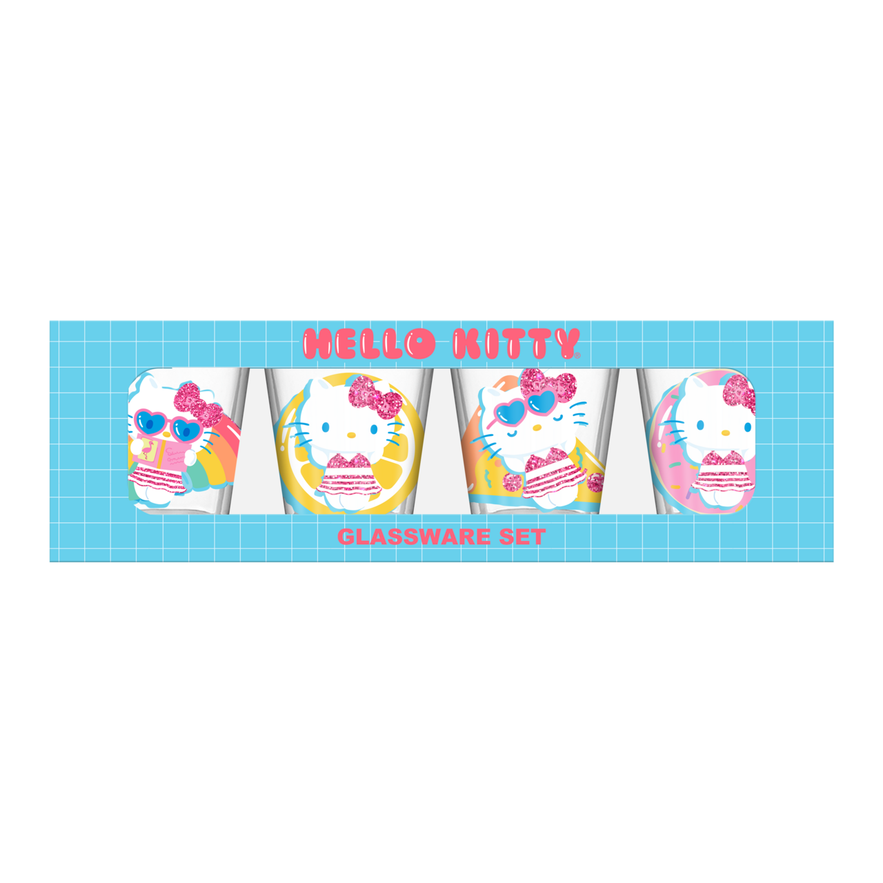 Hello Kitty Pool Glitter 4pc. 1.5oz. Mini Glass Set