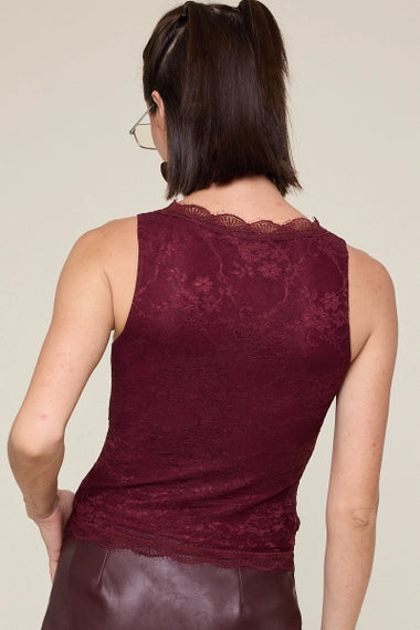 Floral Embossed Lace V-Neck Tank