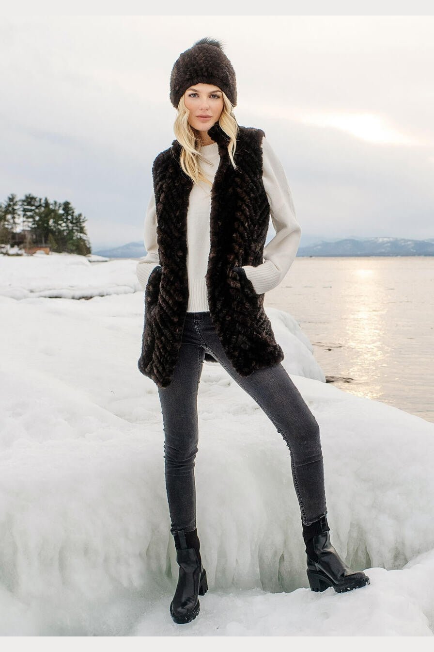 Whiskey Faux Fur Knitted Gemma Vest