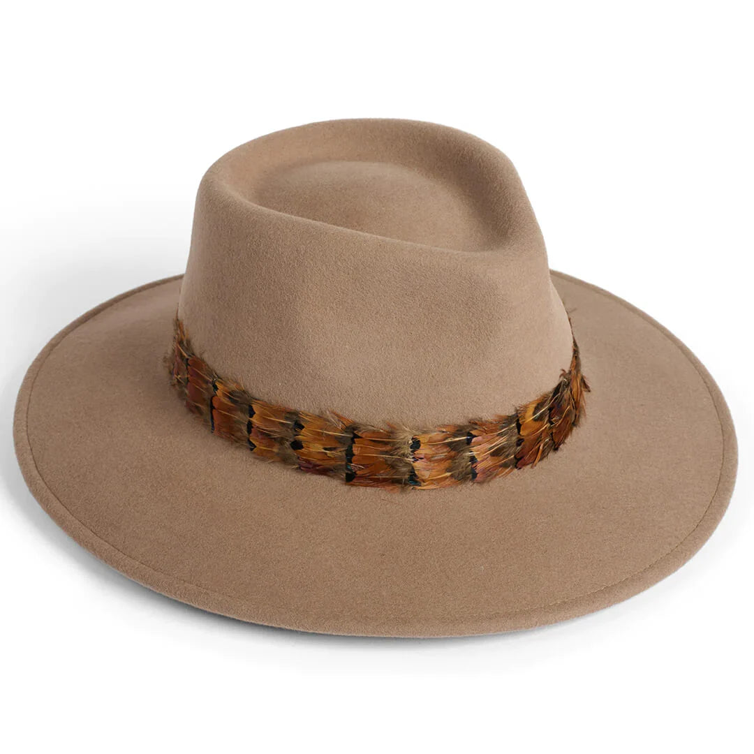 Failsworth Women's Wool Fedora Hat With Feather Band in Putty