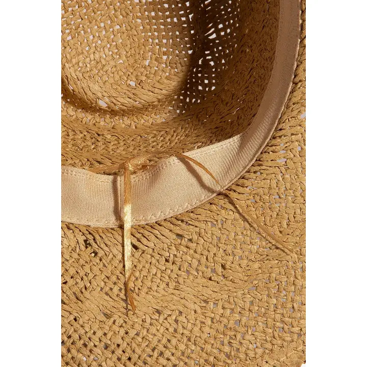 Mixed Beaded and Rope Western Fedora Straw Hat