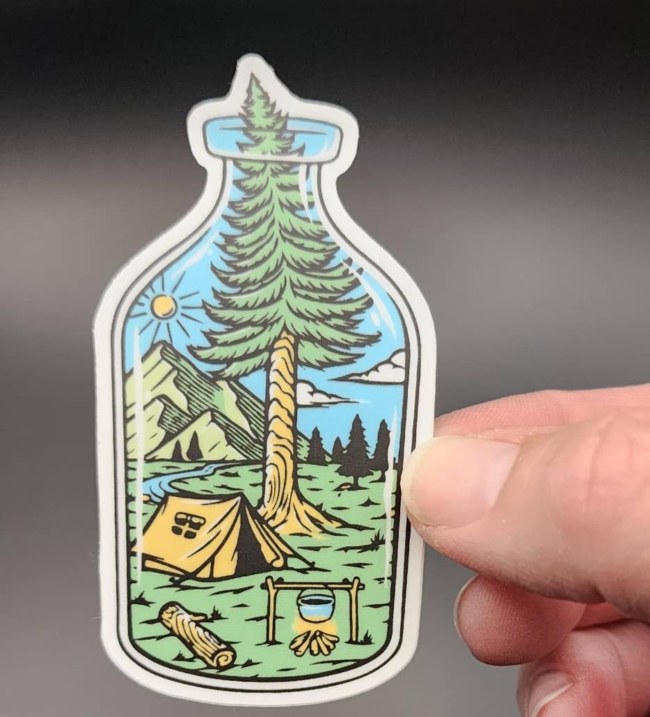 Bottle of Serenity Camping Scene Sticker