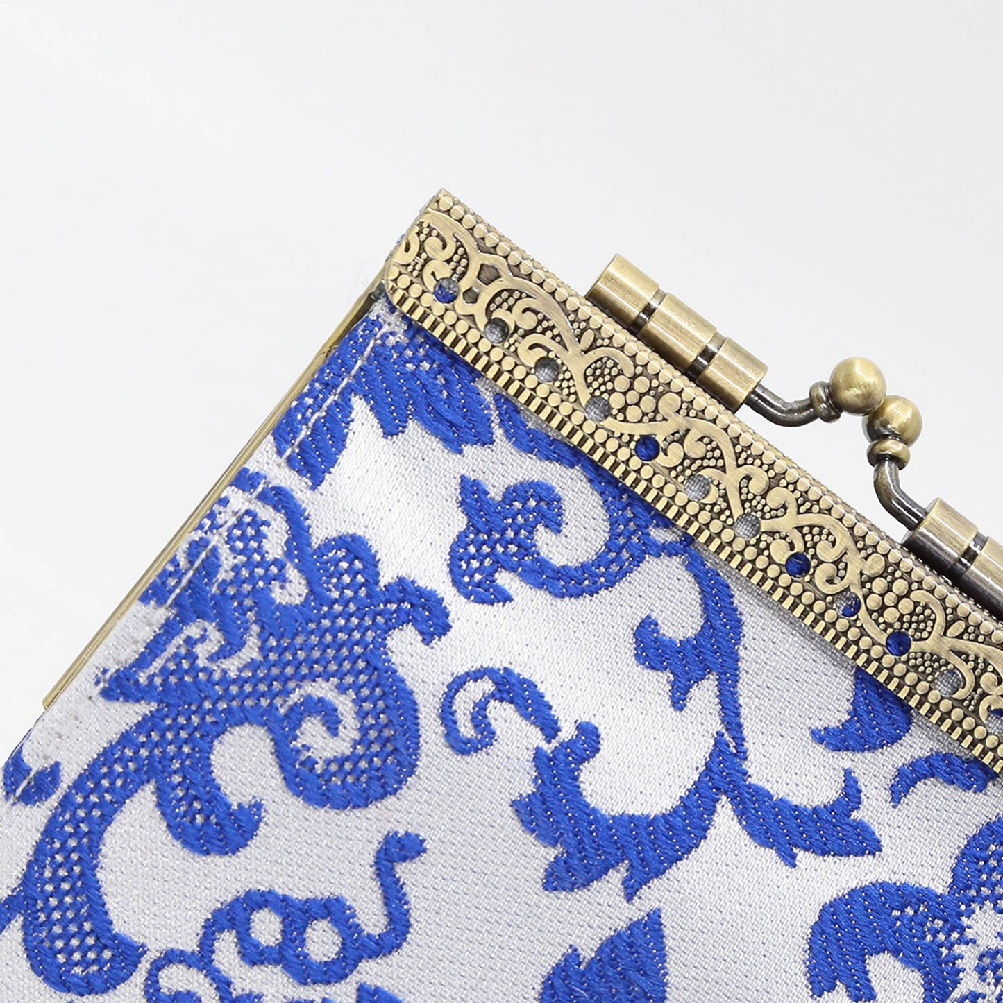 White and Blue Floral Brocade Card Holder with RFID