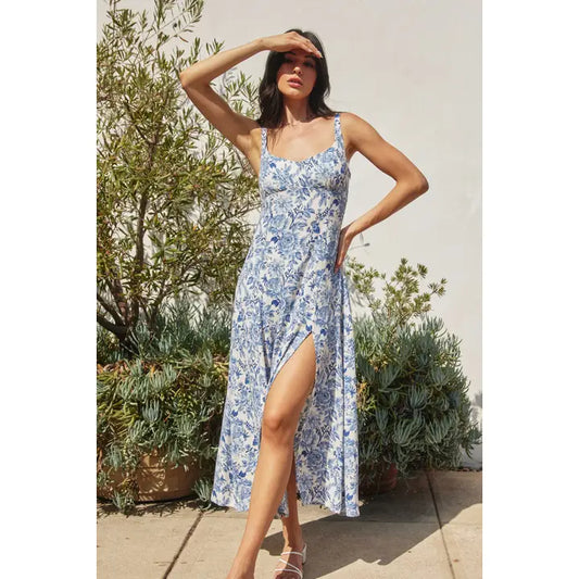 Au Revoir Empire Waist Midi Slit Dress